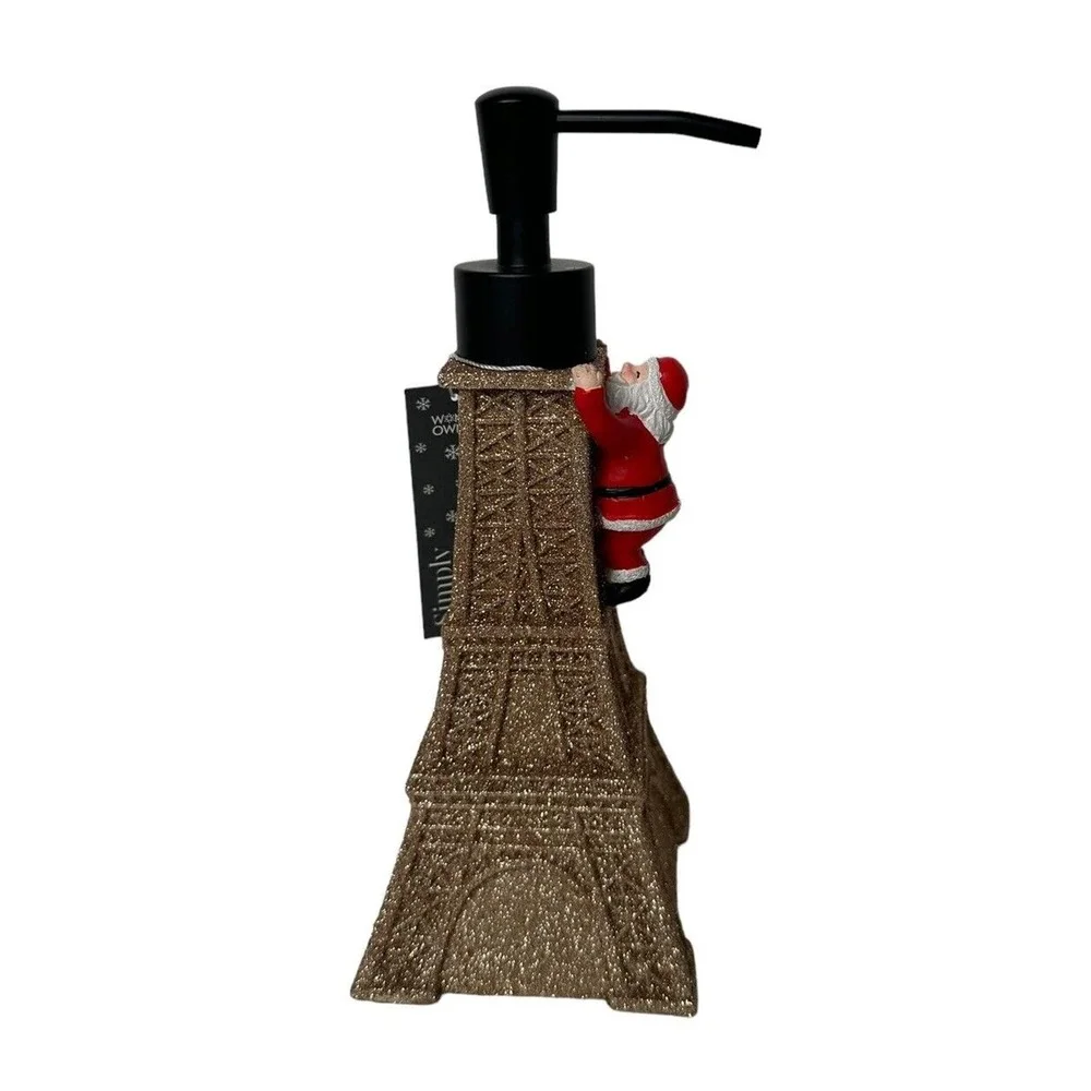 NEW Lux Living Gold Glitter Santa Eiffel Tower Paris Christmas Soap Dispenser 8